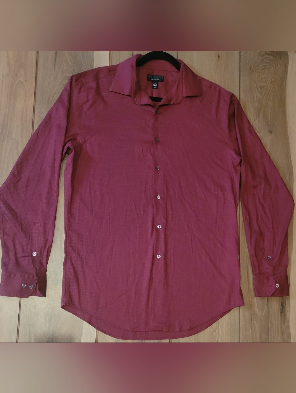 Alfani Men's Slim Fit Long Sleeve Dress Shirt - Burgundy Maroon 15- 15.5 X 33-34